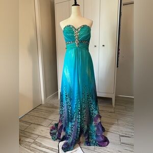 Tony Bowls Strapless Teal and Purple Gown